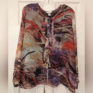 Christopher Banks blouse Multicolor Long Sleeve Lined sheer Cottagecore XL artsy